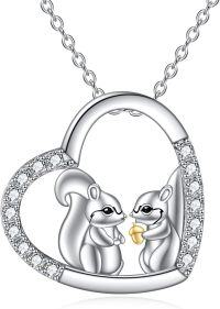 wholesale 925 Sterling Silver Squirrel Heart-Shaped Pendant Necklace with Cubic Zirconia Gifts for Women and Girls-Squirrel Necklace