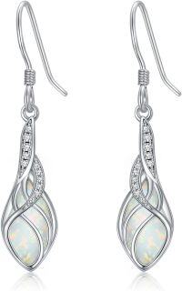 wholesale 925 Sterling Silver Opal Dangle Earrings October Birthstone Gifts for Mom-A-White Opal