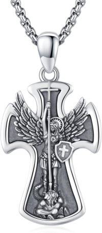 wholesale Sterling Silver Archangel Medals St Pendant Necklace for Men Women-42-St Michael Pendant(cross silver)
