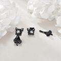 wholesale 925 Sterling Silver Black Cat Dangle Earrings - Adorable Kitty Design for Women and Girls-0-4