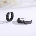 wholesale 925 Sterling Silver Black CZ Geometric Patterned Hoop Huggies Punk Style Earrings for Men & Women-0-1