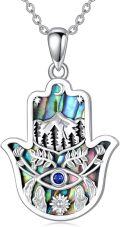 wholesale 925 Sterling Silver Abalone Shell Evil Eye Hamsa Hand Pendant with 30+4cm Chain-0-0