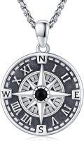 wholesale 925 Sterling Silver Black Crystal Compass Pendant Necklace  for Men & Women-0-0