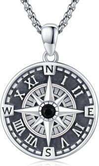 wholesale 925 Sterling Silver Black Crystal Compass Pendant Necklace  for Men & Women-B-Compass