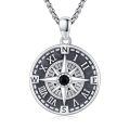 wholesale 925 Sterling Silver Black Crystal Compass Pendant Necklace  for Men & Women-0-0