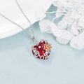 wholesale 925 Sterling Silver Red Heart & Lotus Flower Pendant Necklace with Cubic Zirconia and Chain for Women Girls  43cm Length-0-4