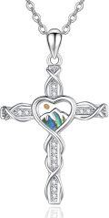 wholesale 925 Sterling Silver Abalone Shell Mountain Heart Cross Pendant Necklace for Women-0-0
