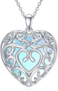 wholesale 925 Sterling Silver Blue Moonstone Heart Filigree Pendant Necklace-Heart Moonstone
