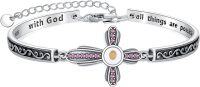 wholesale 925 Sterling Silver Mustard Seed Cross Bracelet with 12 Birthstones God All Things Possible Bangle Christian Jewelry Gift for Women-June