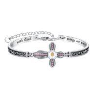 wholesale 925 Sterling Silver Cross Bracelet Wholesale With Pink Stones And Engraved Inspirational Message-June