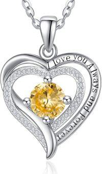 wholesale Sterling Silver White Gold Heart Pendant Necklace w Birthstone for Women-11-Nov