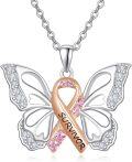 wholesale 925 Sterling Silver Pink Ribbon Survivor Butterfly Pendant Necklace - PTSD Awareness s for Women-0-0