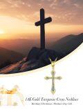 wholesale 14K Gold Turquoise Inlay Cross Pendant Necklace for Women - Baptism Gift for Mom or Wife-0-1