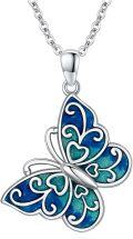 wholesale 925 Sterling Silver Blue Opal Butterfly Pendant Necklaces Minimalist Charm Gifts for Her-0-0
