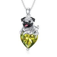 wholesale 925 Sterling Silver Happy Hugging Dog Heart Shape Blue Crystals Pendant Necklace-08-Aug-Peridot