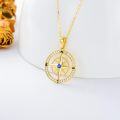 wholesale Gold 14K CZ Compass Pendant Necklace for Women with Blue Center Stone and Clear Stones on Chain-0-2