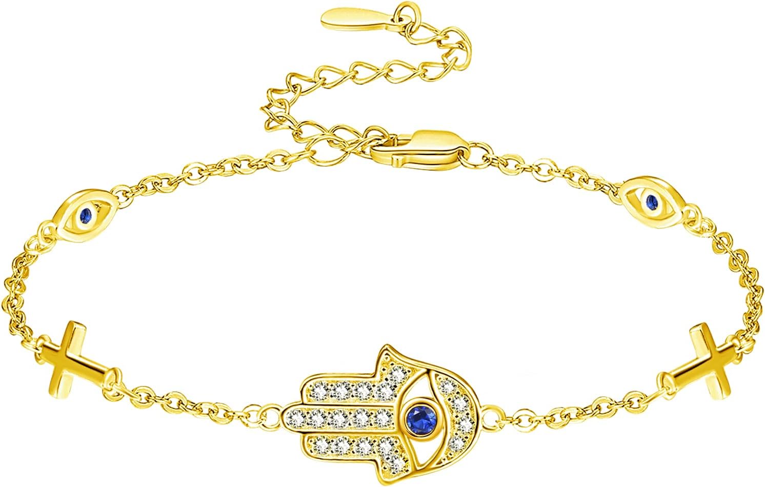 wholesale 925 Sterling Silver Metal Stone Evil Eye Cross Hamsa Hand Protection Bracelet-0-0