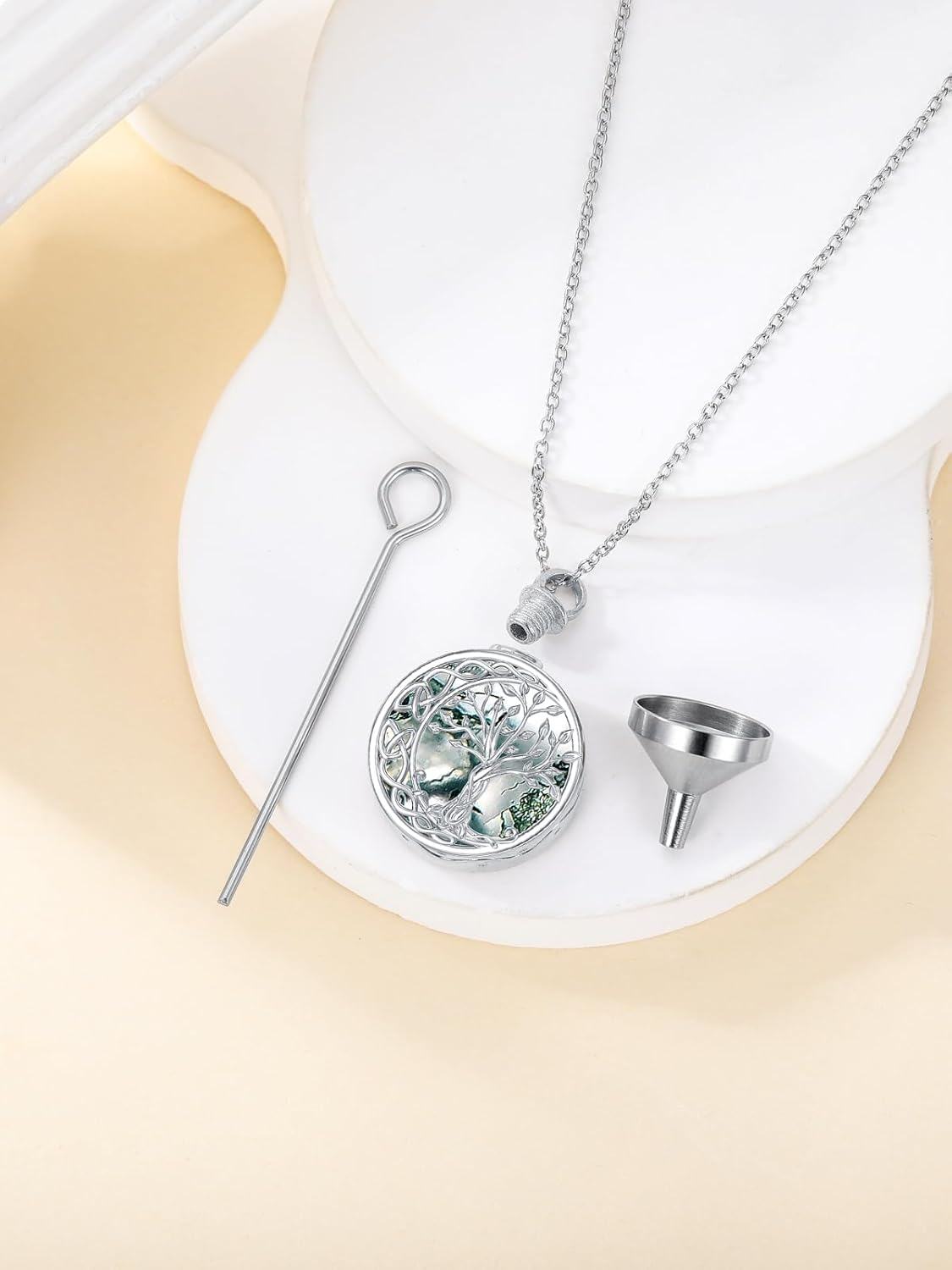 925 Sterling Silver Dolphin & Ocean Waves Abalone Shell Cremation Pendant Necklace-0-3