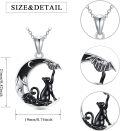 wholesale 925 Sterling Silver Crescent Moon Black Cat and Bat Necklace Pendant-0-1