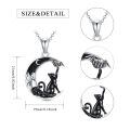 wholesale 925 Sterling Silver Crescent Moon Black Cat and Bat Necklace Pendant-0-1