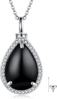 wholesale 925 Sterling Silver Black Onyx Tear Drop Cremation Pendant with Chain and Funnel Set - Memorial Keepsake Jewelry-Black Onyx Urn Necklace
