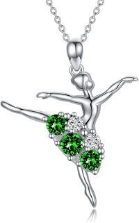 wholesale 925 Sterling Silver Austrian Birthstone Crystal Ballerina Necklace Ballet Dancer Pendant Gift-Green