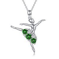 wholesale 925 Sterling Silver Ballet Dancer Necklace Wholesale With Green And White Crystals-Green