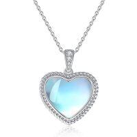 wholesale 925 Sterling Silver Gemstone Heart Necklace for Women Gift for Her Mom Wife-Moonstone-Jun.