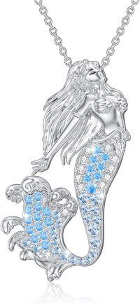 wholesale TOUPOP Mermaid Necklaces 925 Sterling Silver Nautical Jewelry Ariel Necklace For Women Mermaid Decor Mermaid Lover Gift Birthday Anniversary Jewelry Gifts For Women Mom Wife -undefined