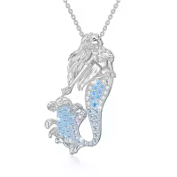 TOUPOP Sterling Silver & Stone Mermaid Necklace Nautical Jewelry Gift-undefined