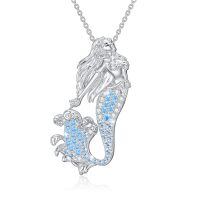 TOUPOP Sterling Silver & Stone Mermaid Necklace Nautical Jewelry Gift-undefined