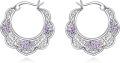 wholesale 925 Sterling Silver Purple Crystal Heart Hoop Earrings for Women-0-0