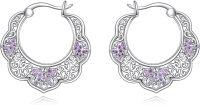 wholesale 925 Sterling Silver Purple Crystal Heart Hoop Earrings for Women-L-Butterfly
