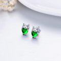 wholesale 925 Sterling Silver Green Heart Cat Stud Earrings - Adorable Kitty  for Her-0-2