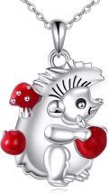 wholesale 925 Sterling Silver Red Enamel Hedgehog Charm Necklace for Women Girls  48cm Chain Length-0-0