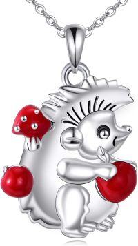 wholesale 925 Sterling Silver Red Enamel Hedgehog Charm Necklace for Women Girls  48cm Chain Length-Hedgehog