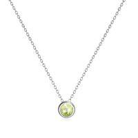wholesale 925 Sterling Silver Green CZ Round Pendant Chain Necklace for Women Girls-August-Simulated Peridot