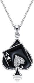 wholesale 925 Sterling Silver Black Enamel Ace of Spades Heart Pendant Necklace for Women-0-0