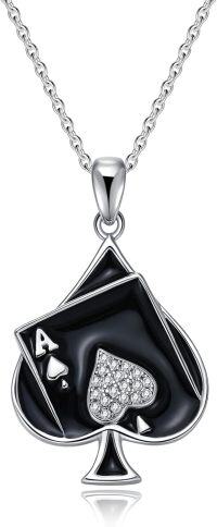 wholesale 925 Sterling Silver Black Enamel Ace of Spades Heart Pendant Necklace for Women-Ace