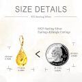 wholesale 925 Sterling Silver Teardrop Earrings with Amber and Gold Leaves-0-3