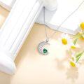 wholesale 925 Sterling Silver Crescent Moon & Star Green Heart Pendant Necklace for Women-0-1