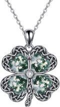 wholesale 925 Sterling Silver Green Moss Agate Four-Leaf Clover Pendant Necklace for Women-0-0
