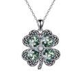 wholesale 925 Sterling Silver Green Moss Agate Four-Leaf Clover Pendant Necklace for Women-0-0