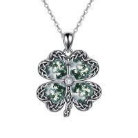wholesale 925 Sterling Silver Green Moss Agate Four-Leaf Clover Pendant Necklace for Women-Moss Agate