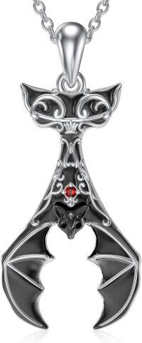 wholesale 925 Sterling Silver Black Enamel Gothic Bat Pendant Necklace with Red Crystal Gemstone for Women Girls Gifts (Bat)-Bat Necklace