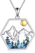 wholesale 925 Sterling Silver Hexagon Mountain & Moon Abalone Shell Pendant Necklace for Nature Lovers-0-0