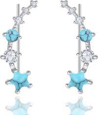 wholesale 925 Sterling Silver Turquoise & CZ Star Ear Climber Earrings for Women Girls  Anniversary Engagement Christmas Birthdays-Turquoise