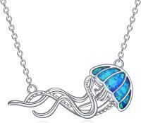 wholesale 925 Sterling Silver Jellyfish Pendant Necklace with Colorful Gemstone, Cute Charm Jewelry Gift for Women-jellyfish