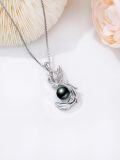 wholesale Tahitian Phoenix Black Pearl Necklace For Women Sterling Silver Black Pearls Necklace Gifts For Sister Birthday Anniversary Jewelry Valentine Christmas Gifts For Women Wife Her -0-3