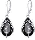 wholesale 925 Sterling Silver Black Tourmaline Bird Cross Teardrop Leverback Earrings-0-0